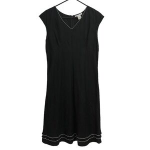 Vintage Jillian Jones 100% Linen Black Sleeveless Ruffled Midi Dress Size 16